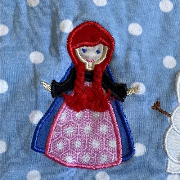 Blue with white polka dot and ruffle, Claire&Charlie Frozen smocked tunic, size6 - Picture 14 of 16